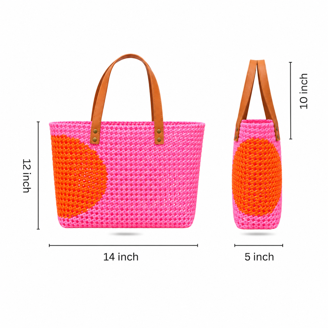 "Polka Twist" Pink And Orange Handmade Wire Koodai Tote Bag