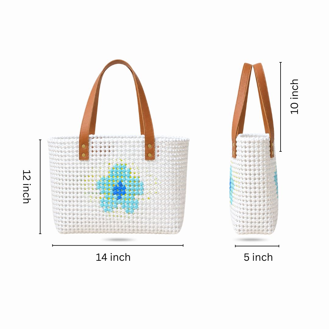 "Dual Colour Phool" Blue & Green Handmade Wire Koodai Tote Bag
