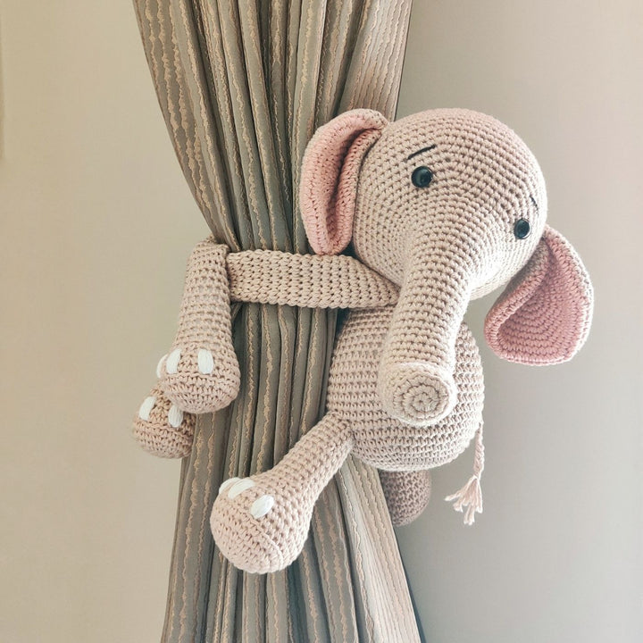 Handmade Crochet Elephant Curtain Tie for Newborns