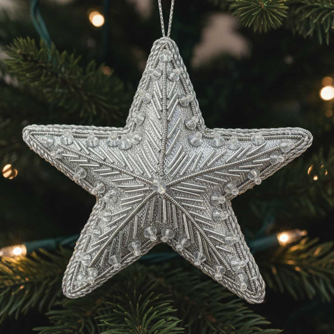 Silver Star Beads And Sequins Premium Zardozi Ornament