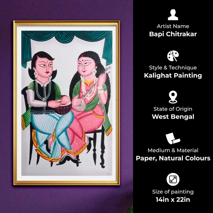 14 x 22 Inch | Rhythm of Companionship | Original Hand Painted Kalighat Painting | Natural Colors On Paper