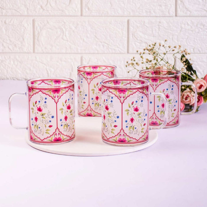 Borosilicate Glass Mugs with Delicate Prints I 220 ML