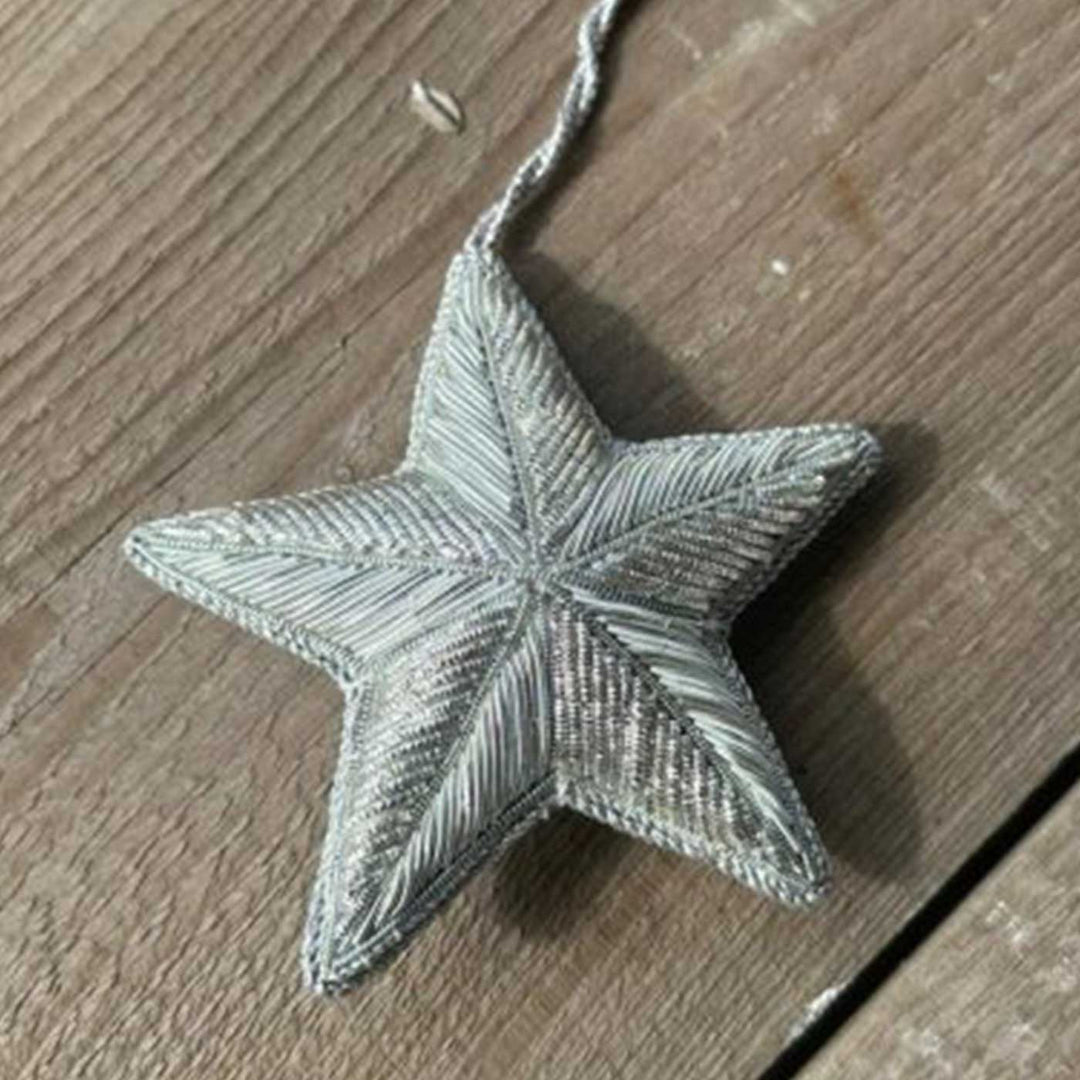 Silver Full Star Cotton Premium Zardozi Ornament