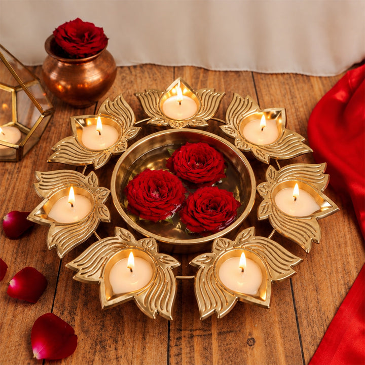 Handmade Lotus Decorative Brass Urli Soy Wax Scented Candle For Festive Decor