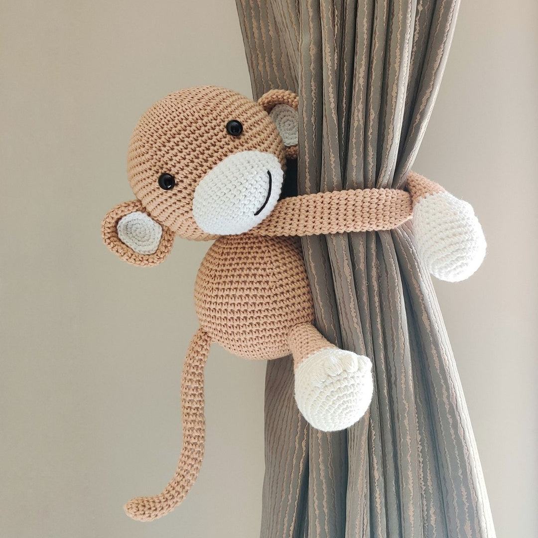 Handmade Crochet Monkey Curtain Tie for Newborns