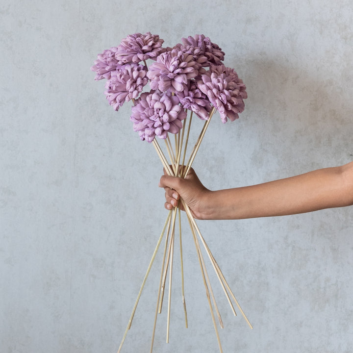 Handmade Lilac Sola Wood Dried Flower Bunch | Set Of 10