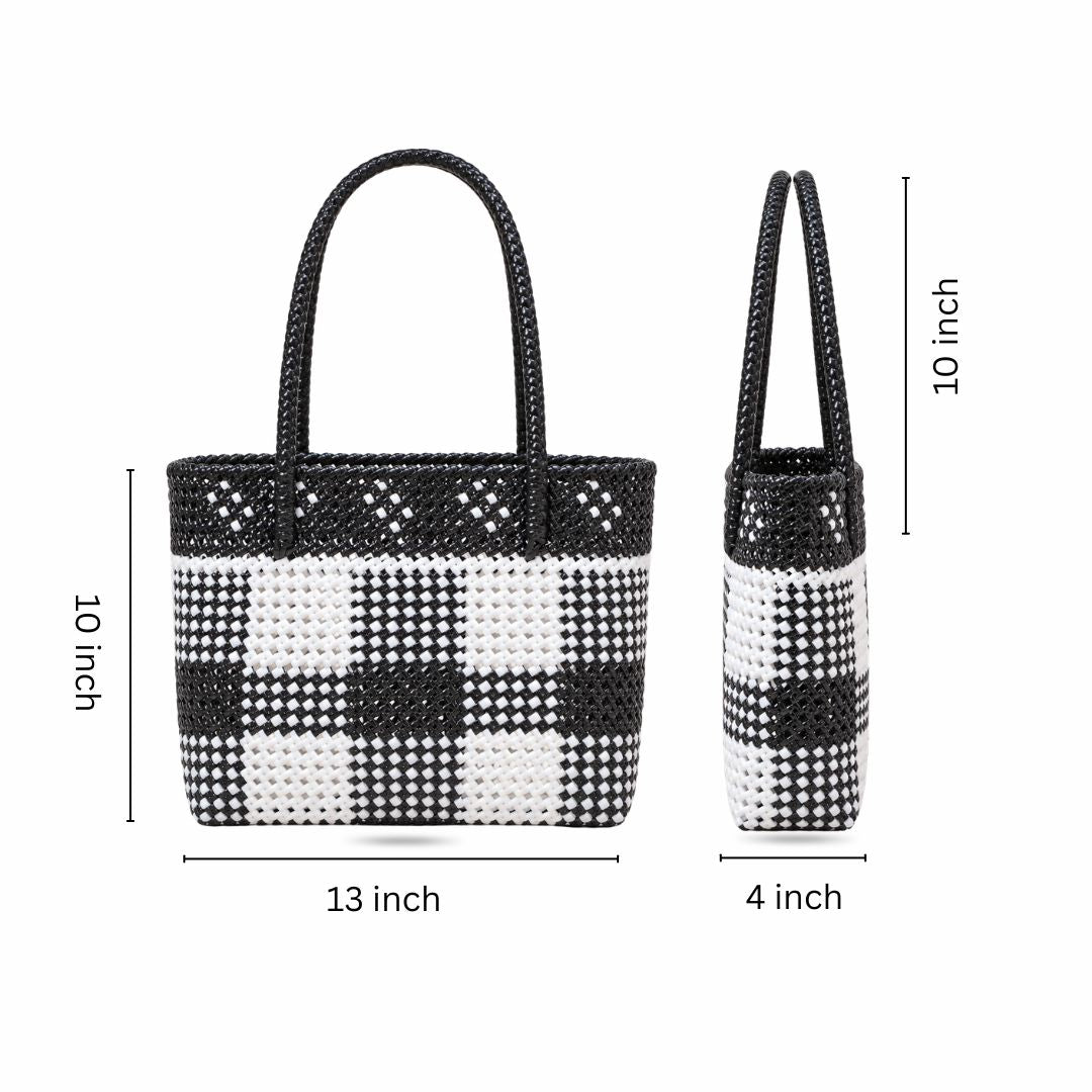 "The OG Checks" Black & White Handmade Wire Koodai Tote Bag