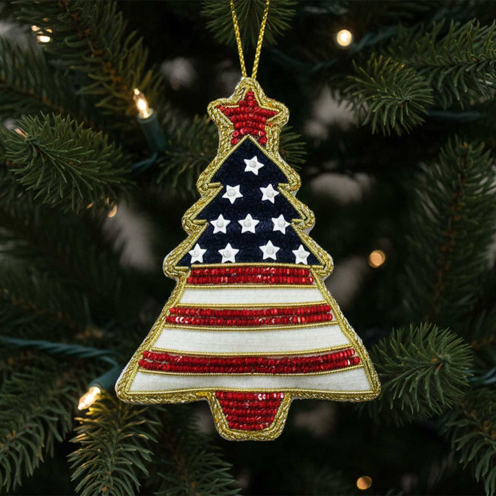 Stars And Stripes Tree Premium Zardozi Ornament