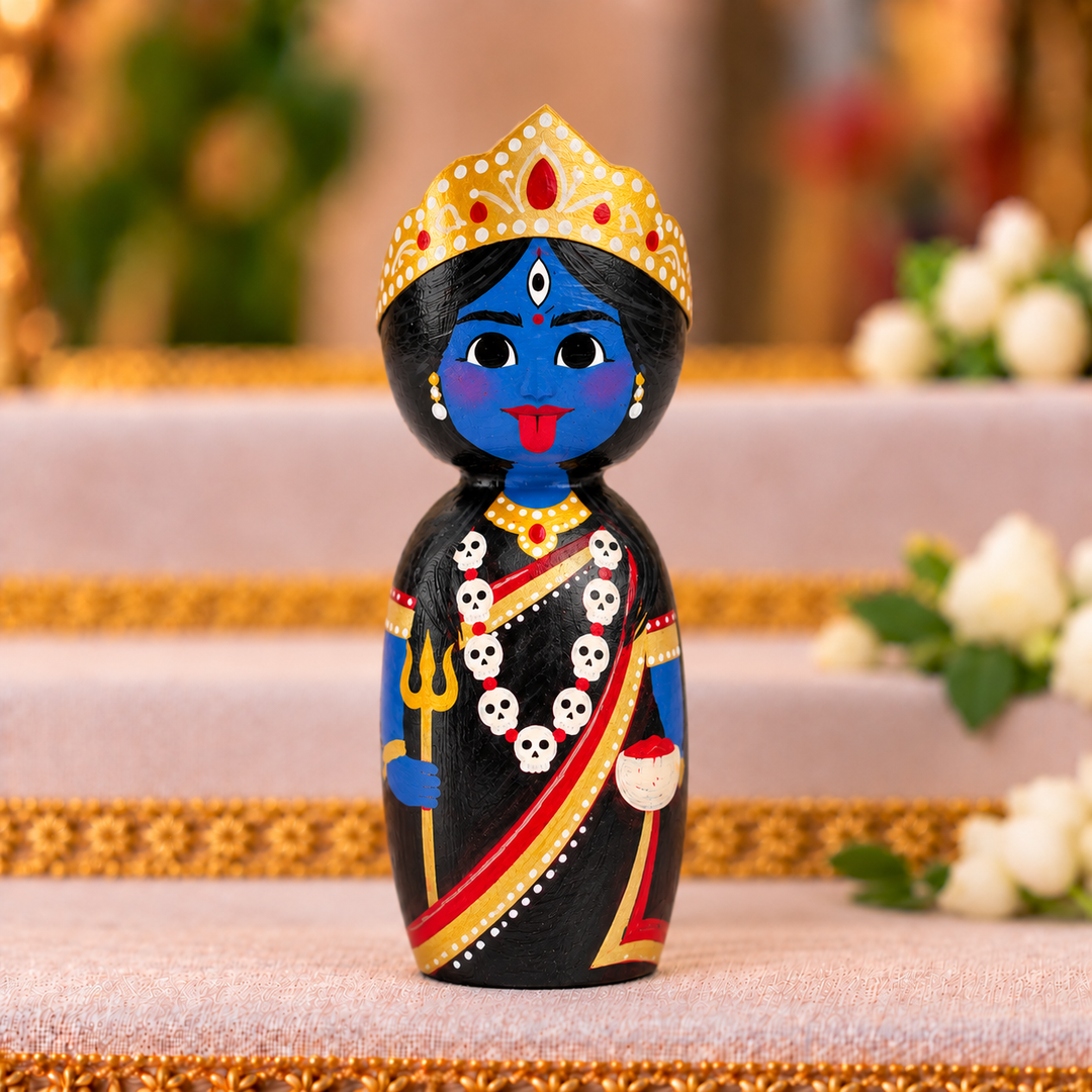 "Goddess Kaali" Themed Wooden Doll For Golu/Festive Decor