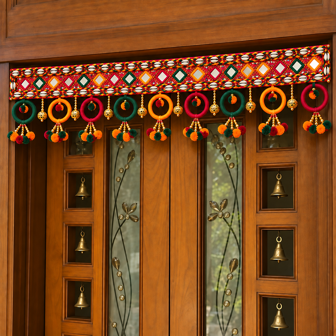 Handmade Multicolour Rings Toran With Tassels For Festive Decor