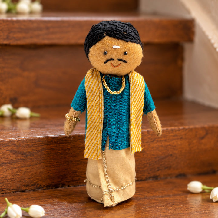 "Shankar" Handmade Felt & Fabric Golu Doll In Traditional Attire For Festive Decor