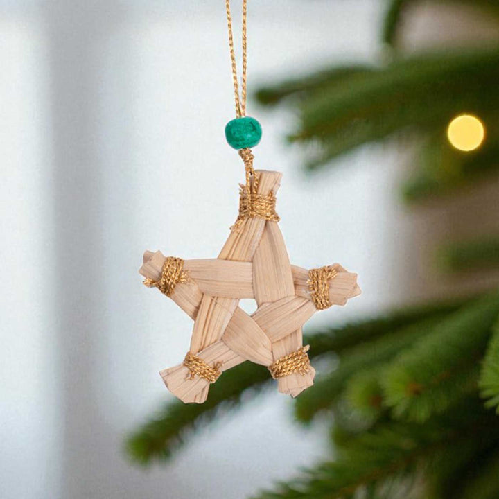 5 Pc | Handmade Banana Bark Star Hanging Christmas Ornaments