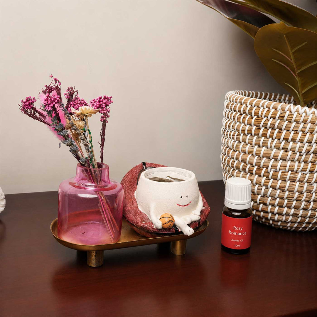 Blush Aroma Garden Glass Reed Diffuser With Dried Flowers & Metal Tray