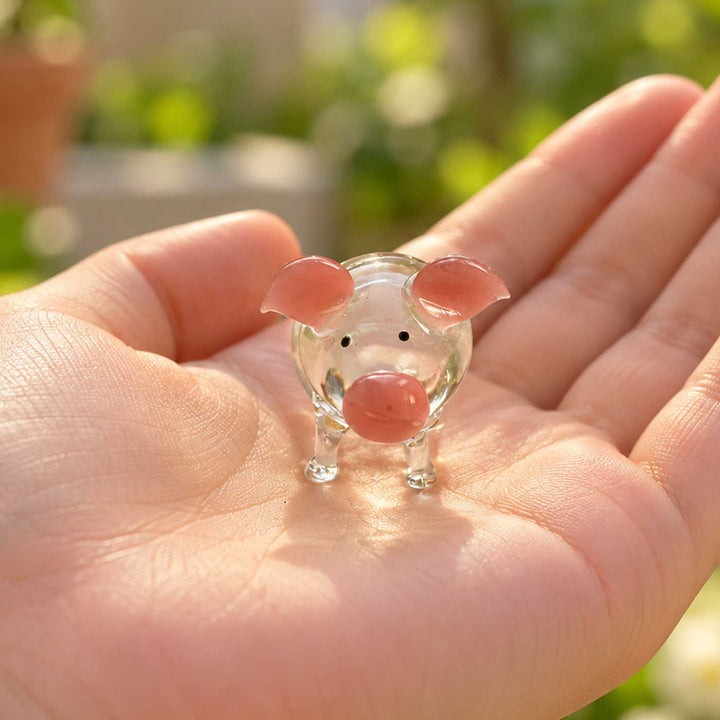 Handmade Blown Glass Pig Miniature Figurine For Decor