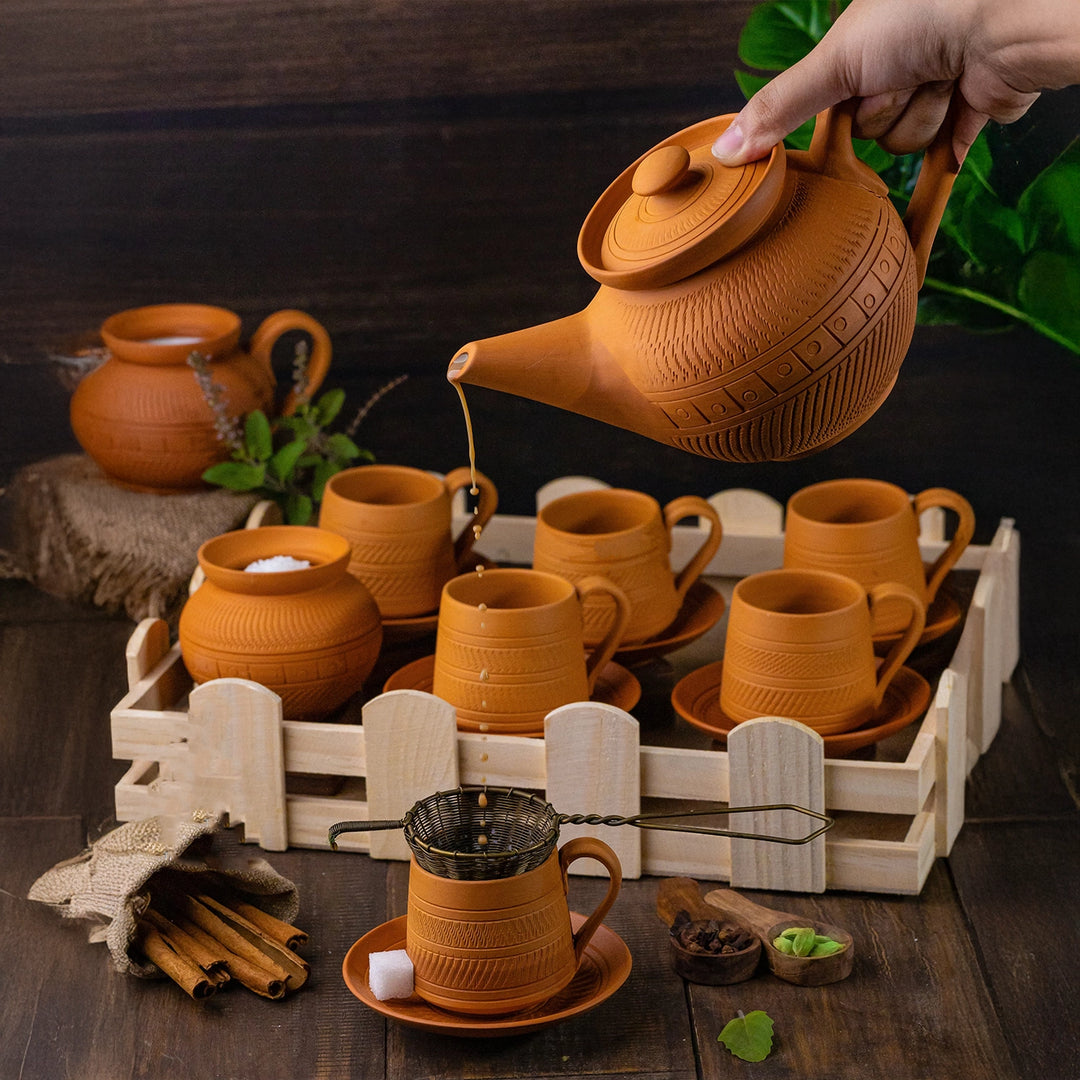 Handmade Nawabi Terracotta Tea Set | Set Of 15
