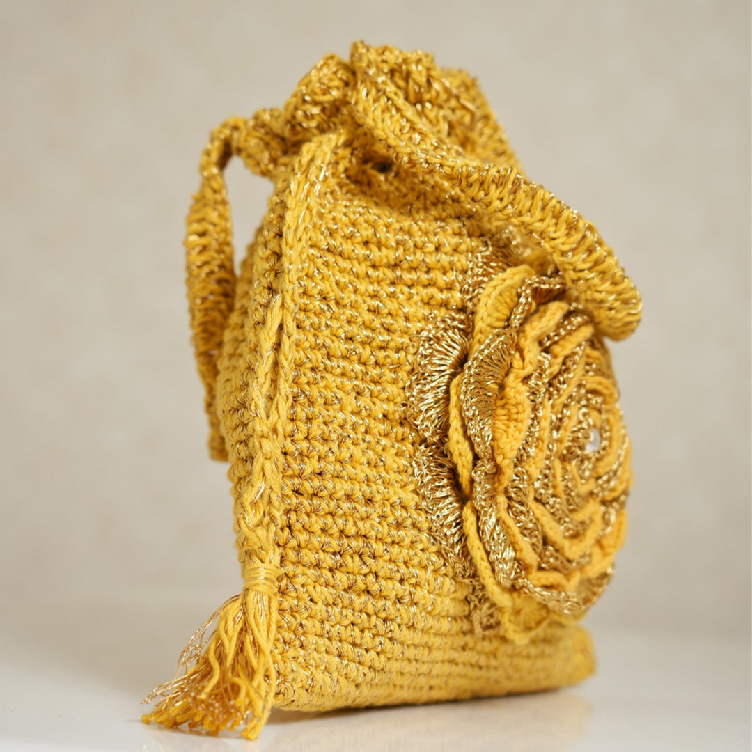 Handmade Crochet Amber Bloom Potli
