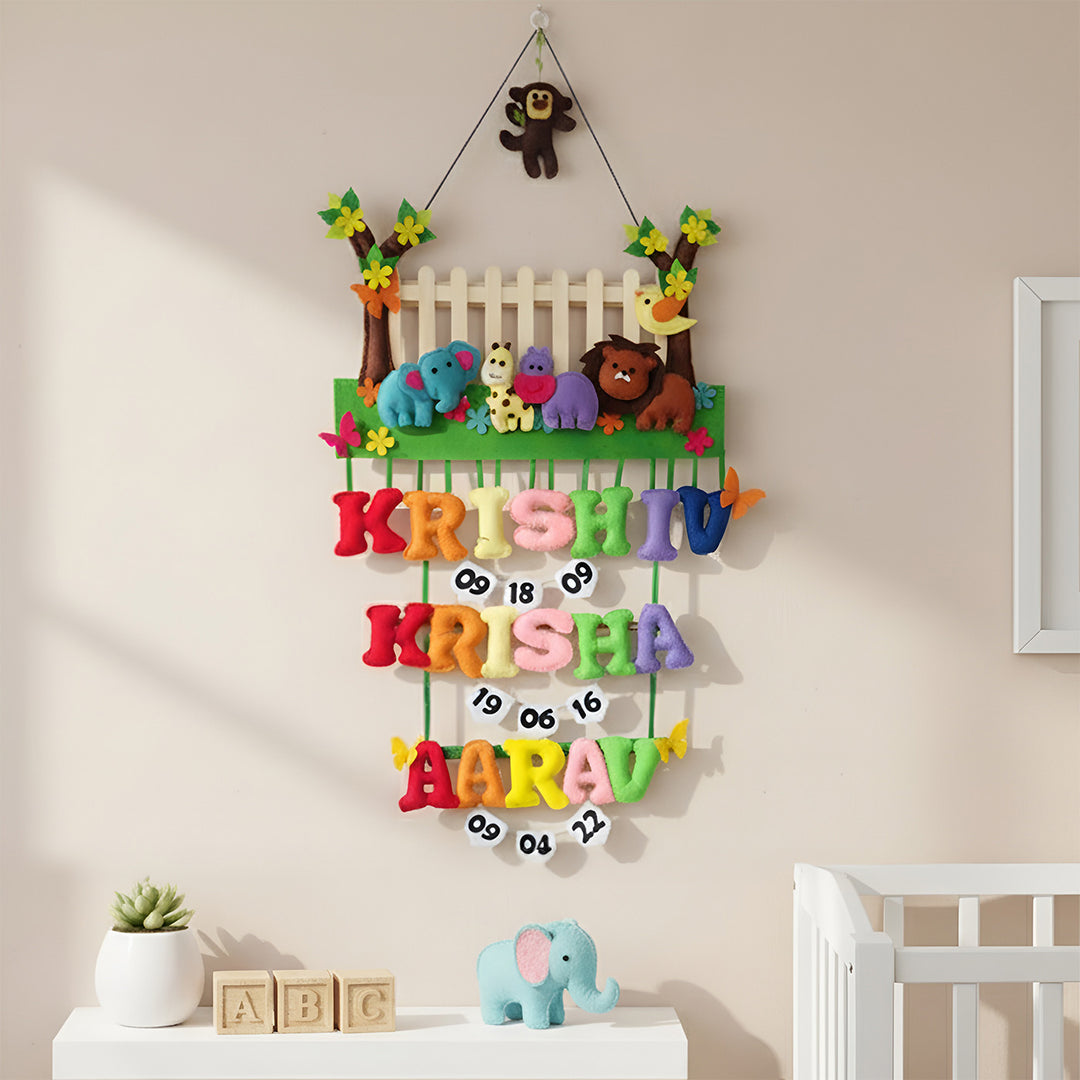 Personalized Jungle Theme With Fencing Felt Kids Name Plate