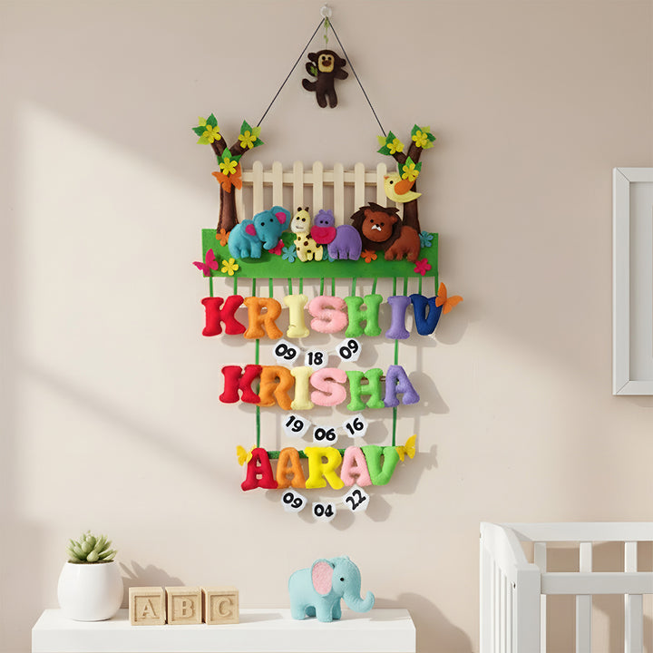 Personalized Jungle Theme With Fencing Felt Kids Name Plate