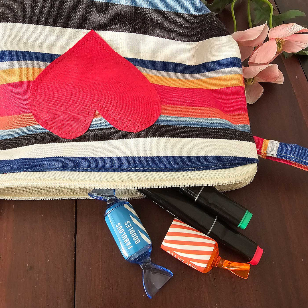 Summer Heart Striped Cotton Pouch