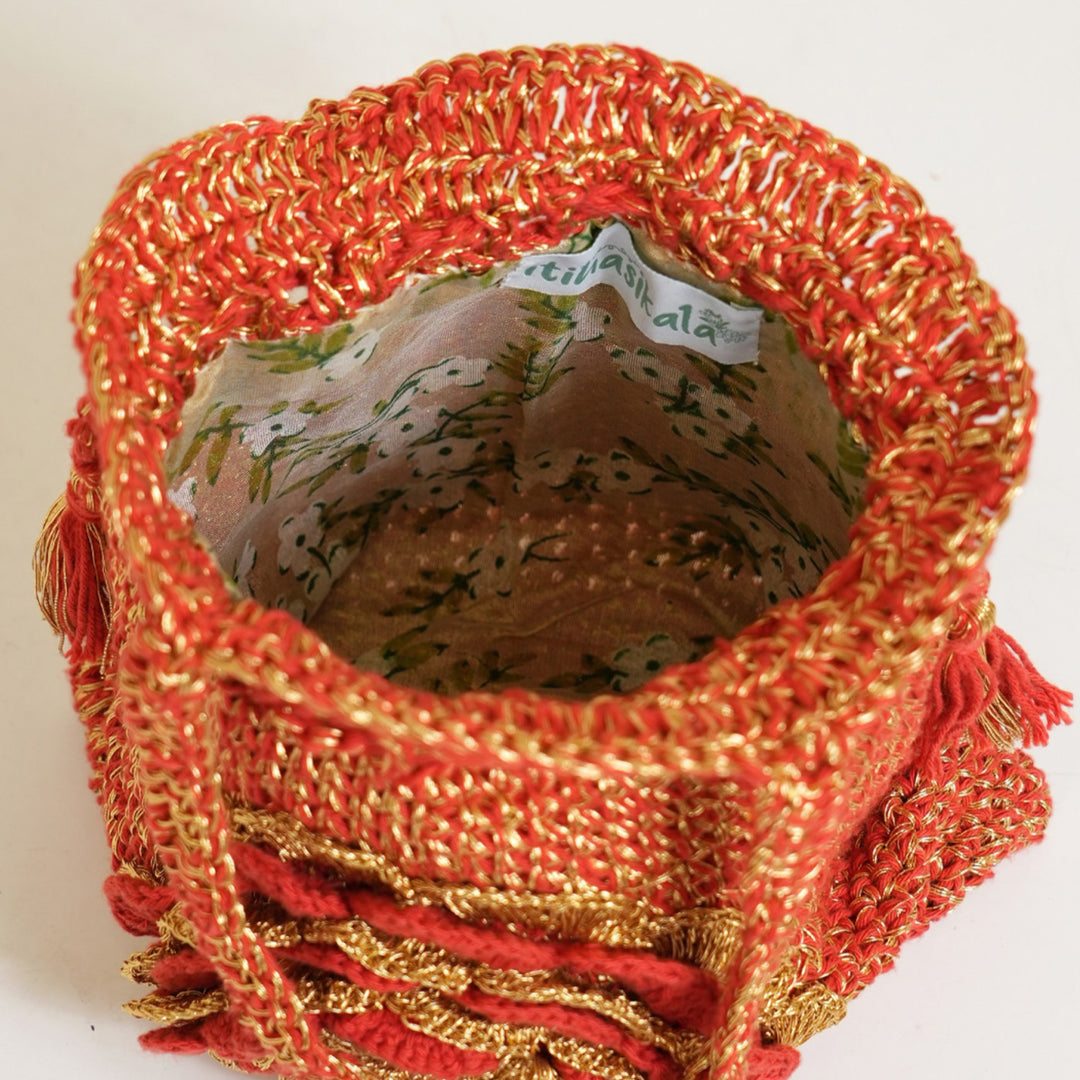 Handmade Crochet Heritage Red Potli