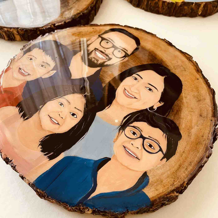 Photo Caricature Wooden Bark Name Plate with Stand