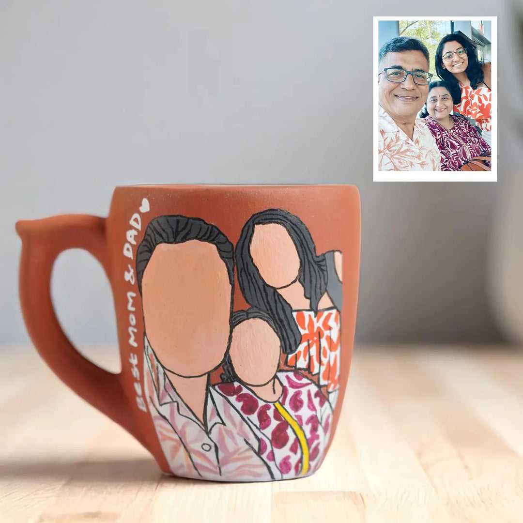 Photo Personalized Hand-Painted Mom And Dad Theme Terracotta Mug