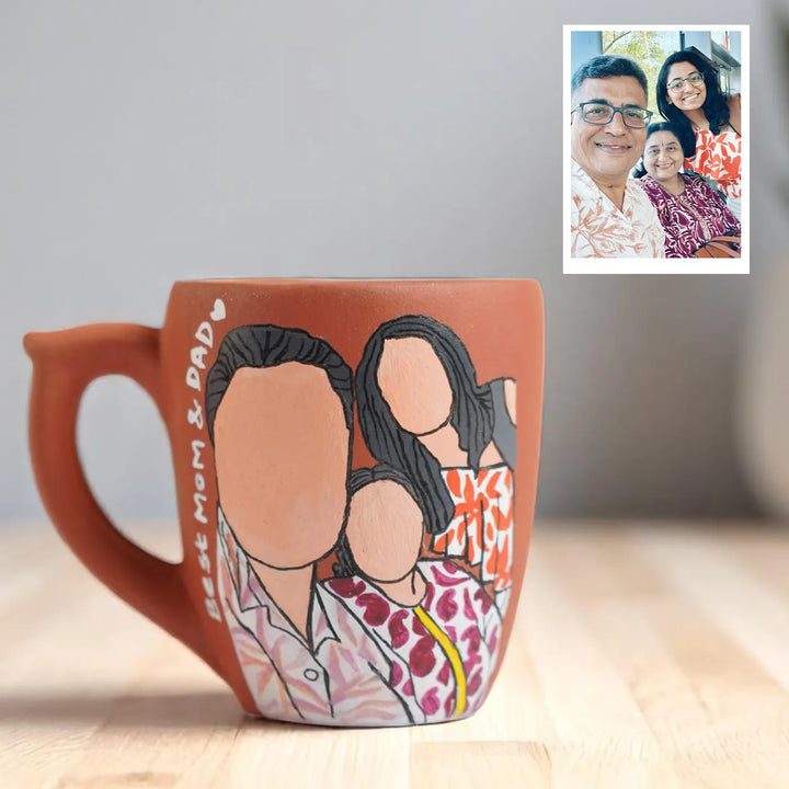 Photo Personalized Hand-Painted Mom And Dad Theme Terracotta Mug
