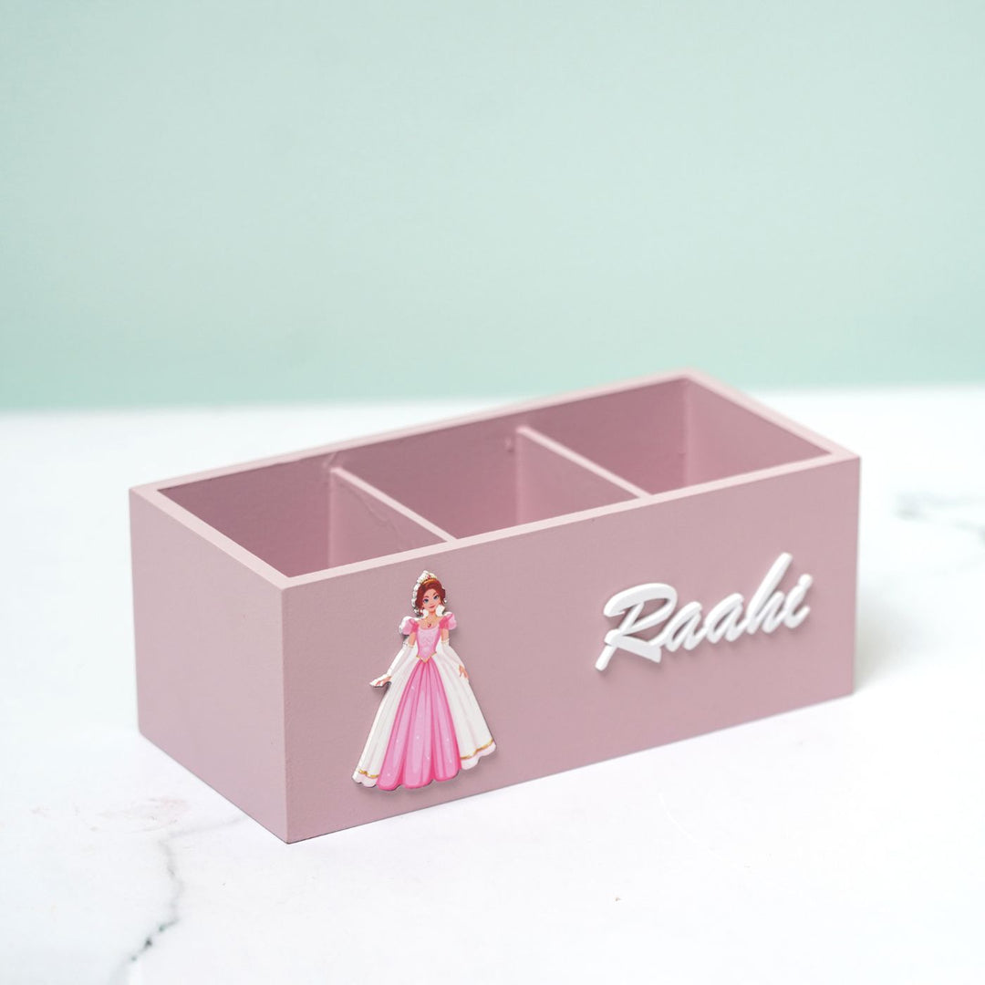 Personalized Wooden Princess Themed Stationery Organizer For Kids