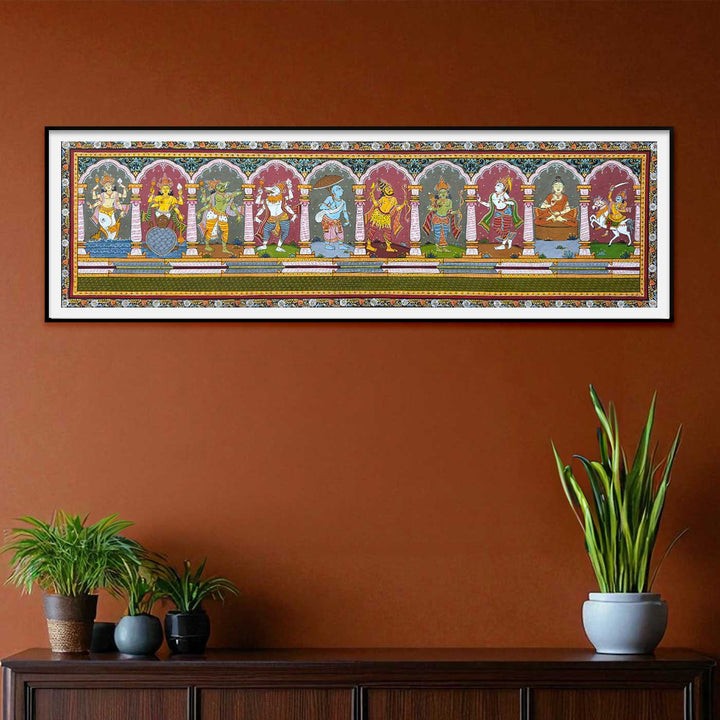 51 X 15 Inch | Handmade Canvas Dashavataar Painting