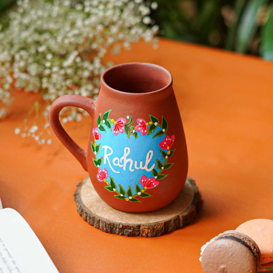 Personalized Hand-Painted Floral Heart Theme Terracotta Mug