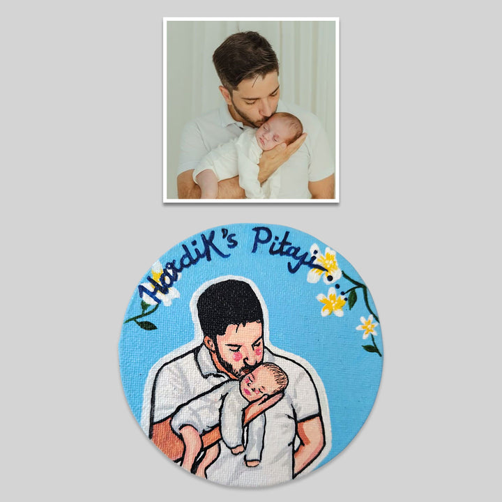 Photo Personalized Hand-Painted Dad And Son Canvas Fridge Magnet
