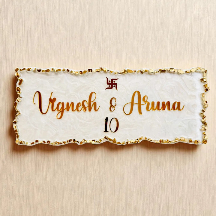 Personalized White & Gold Resin Name Plate