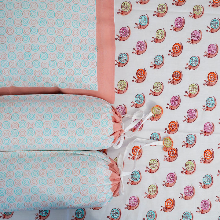 Colorful Snail Hand Block Printed Baby Bedding Cot Set