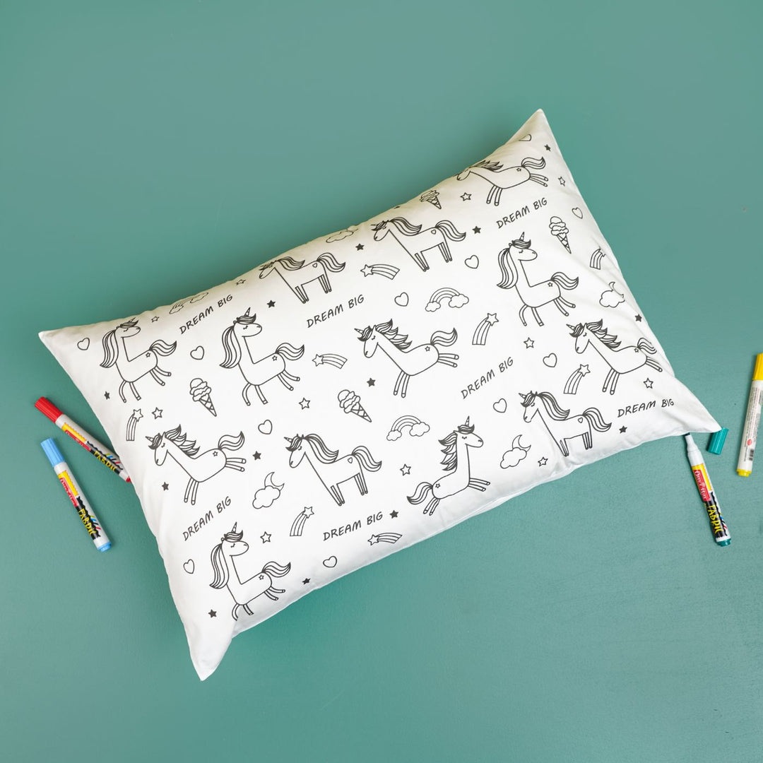 Color Your Own Doodle Art Pillow Case & Fabric Markers For Kids