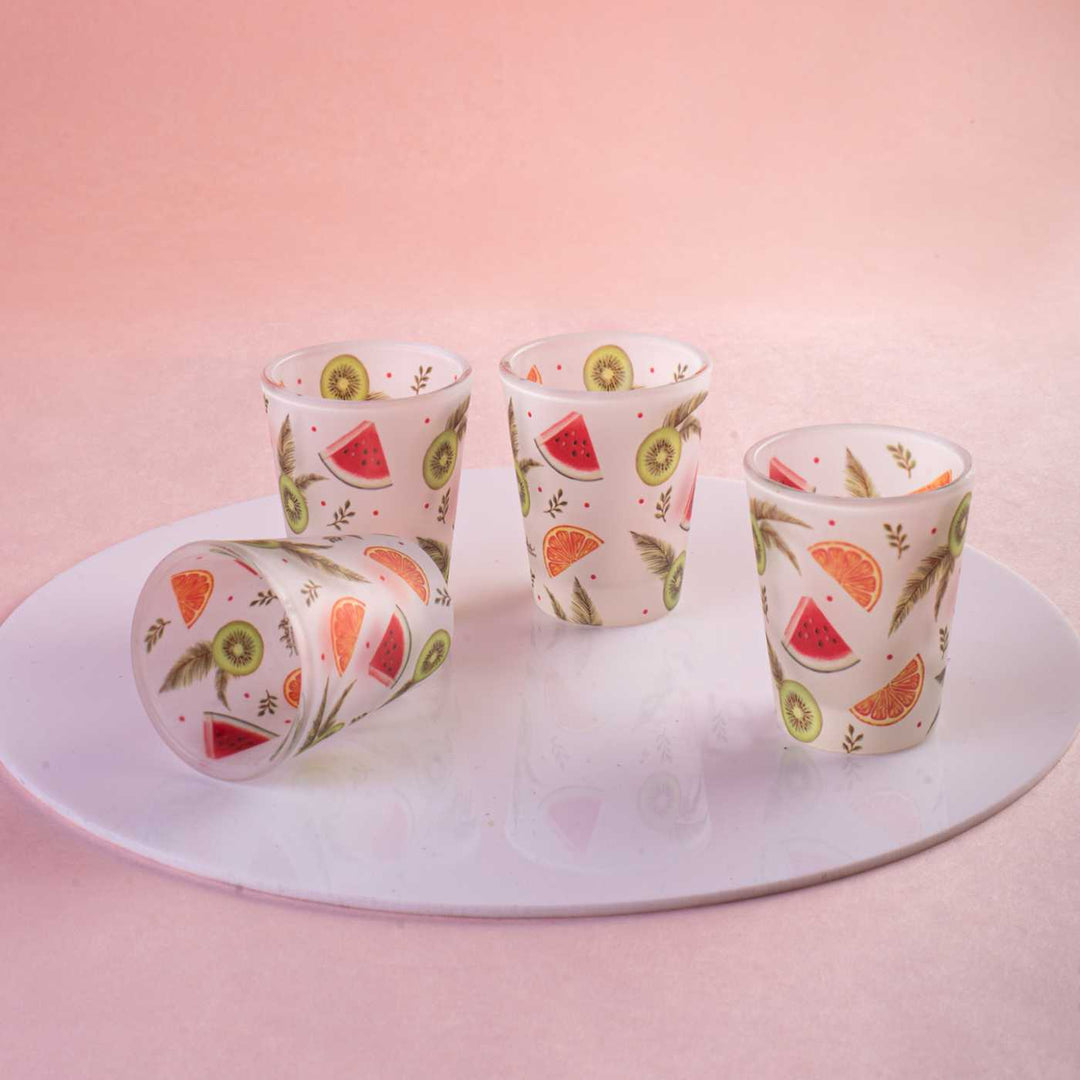 Delicate Print Frosted Shot Glasses I Set of 4