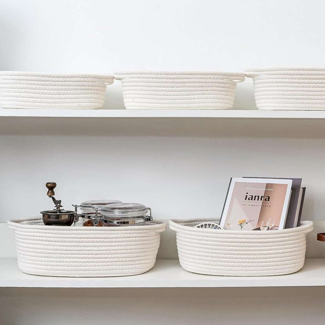 Handmade Coil Basketry Cute Cotton Rope Storage Baskets | Set Of 5