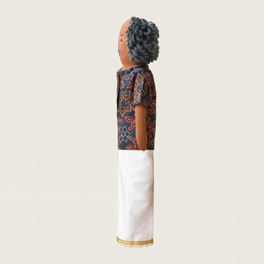 Nilah's Tatha (Grandfather) In Blue Shirt  | Soft Hand-Stitched Sustainable Indian Play Doll