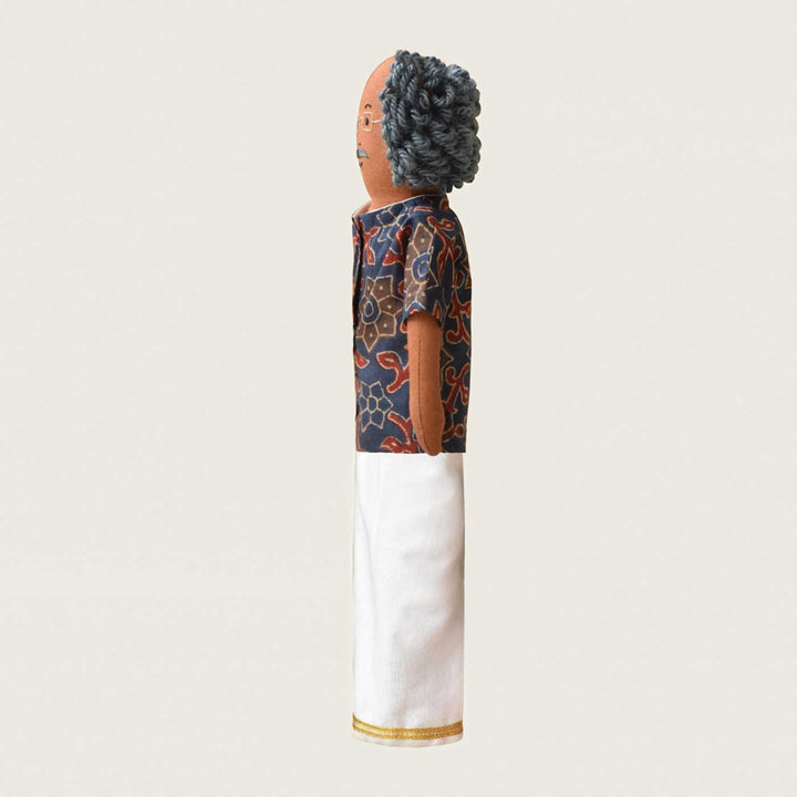 Nilah's Tatha (Grandfather) In Blue Shirt  | Soft Hand-Stitched Sustainable Indian Play Doll