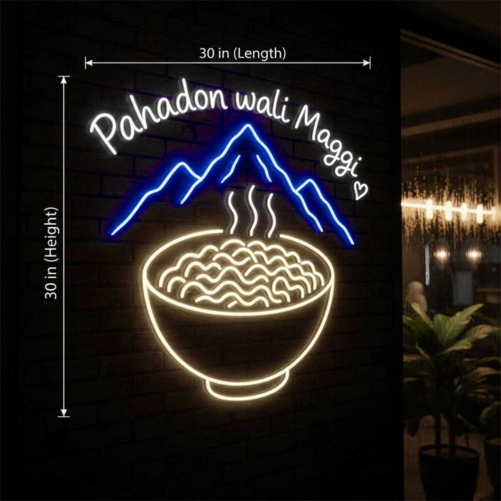 Handmade "Pahadon Wali Maggi" Neon Light Sign Board For Cafe Wall Decor