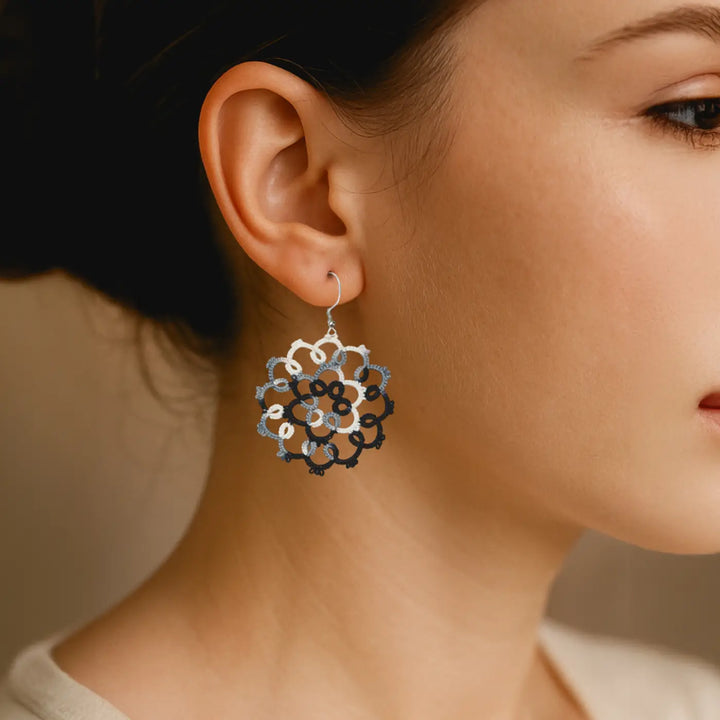 Handmade Tatting Mandala Style Cotton Lace Earrings