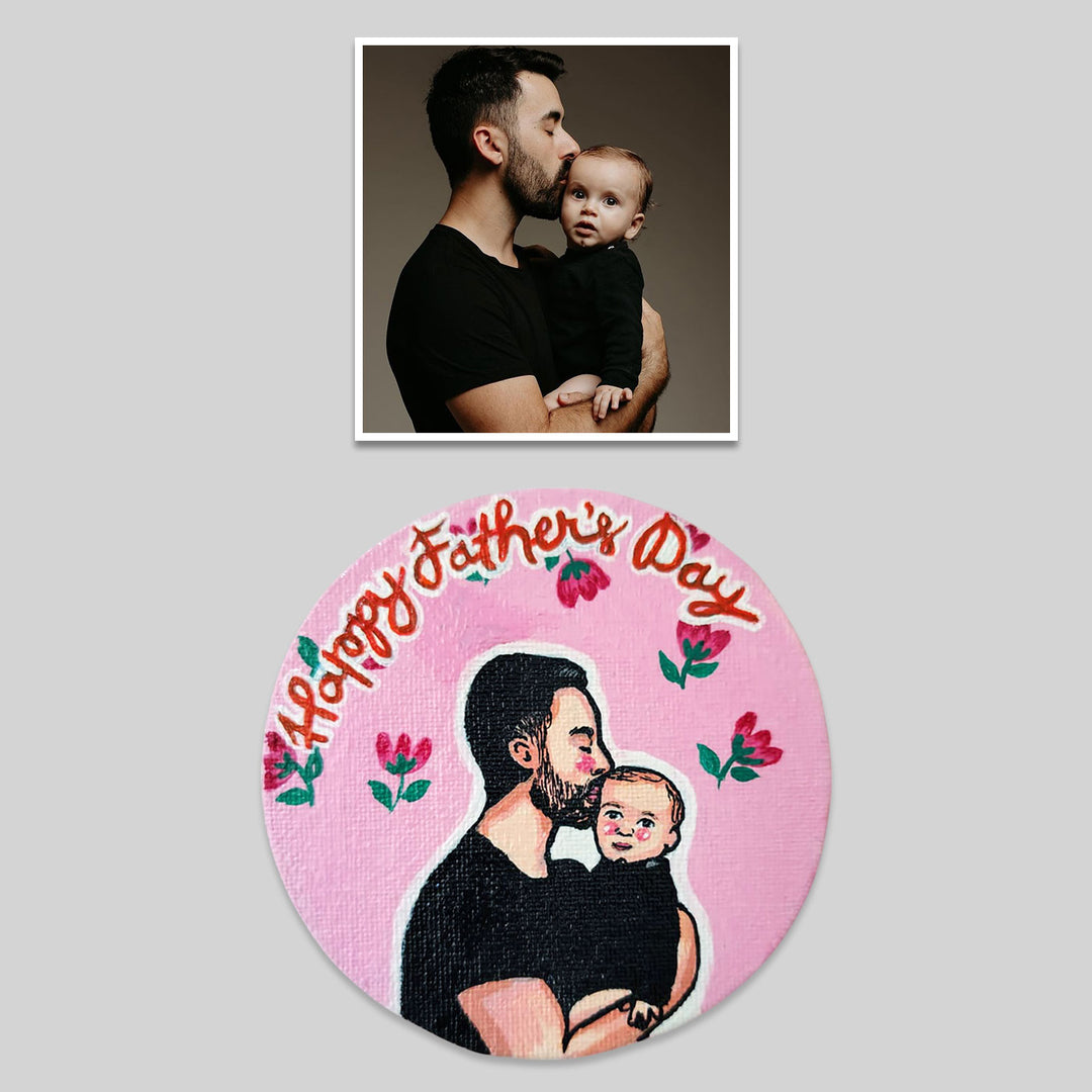 Photo Personalized Hand-Painted Father And Son Theme Canvas Fridge Magnet
