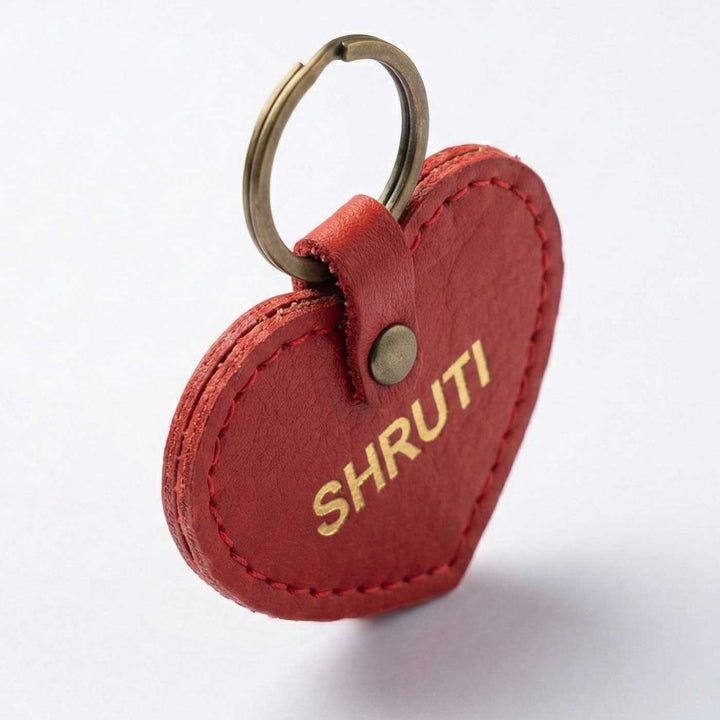 Heart Shaped Red Leather Personalized Keychain
