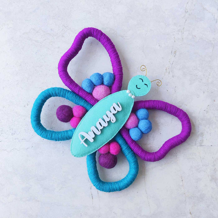 Personalized Handmade Macrame Butterfly Kids Name Plate With 3D Letters