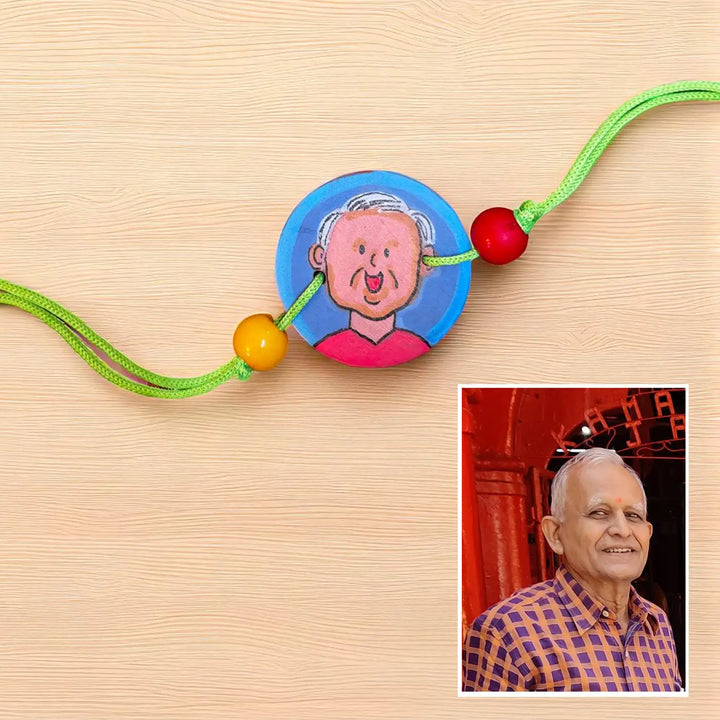 Photo Personalized Beaded Caricature Illustration Terracotta Rakhi