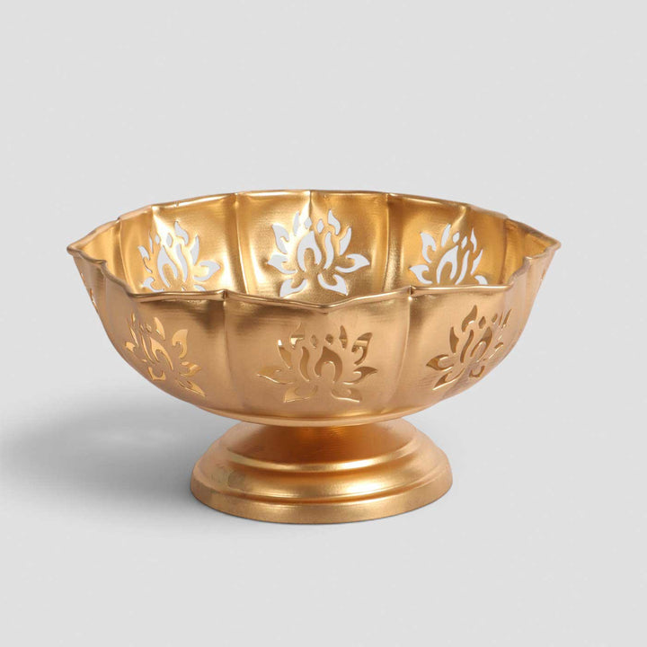 Set of 3 | Handmade Detachable Etched Lotus Cut Bowl Urli With Base For Festive Decor
