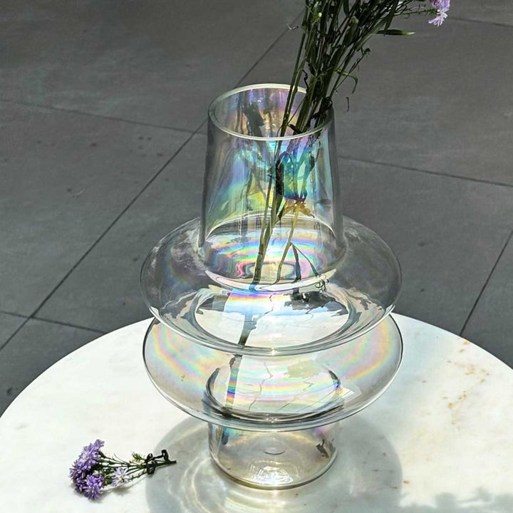 Handmade Iridescent Ripple Glass Vase | 12 inch