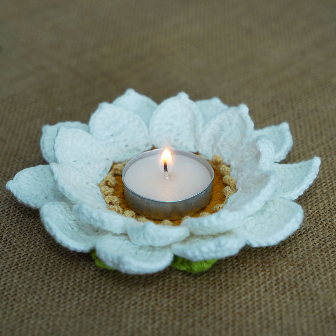 5.5 Inch | Handmade Crochet Lotus Tealight Holder