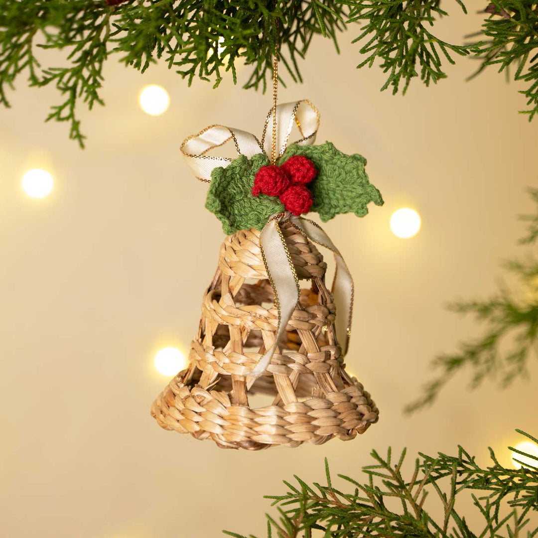 Handmade Banana Bark Holly Bell Hanging Ornaments