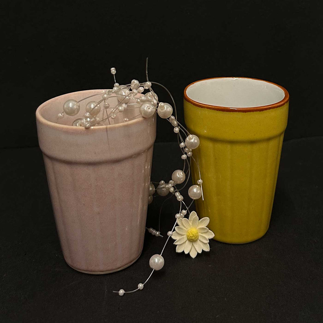 Handmade Riwaayat Duo Rakhi Hamper Includes 1 Marble Lotus 2 Kulhads 1 Candle 1 Kum Kum Chawal 1 Dry Fruit Potli And 1 Set Bhaiya Bhabhi Rakhi - Ceramic Cups Side by Side