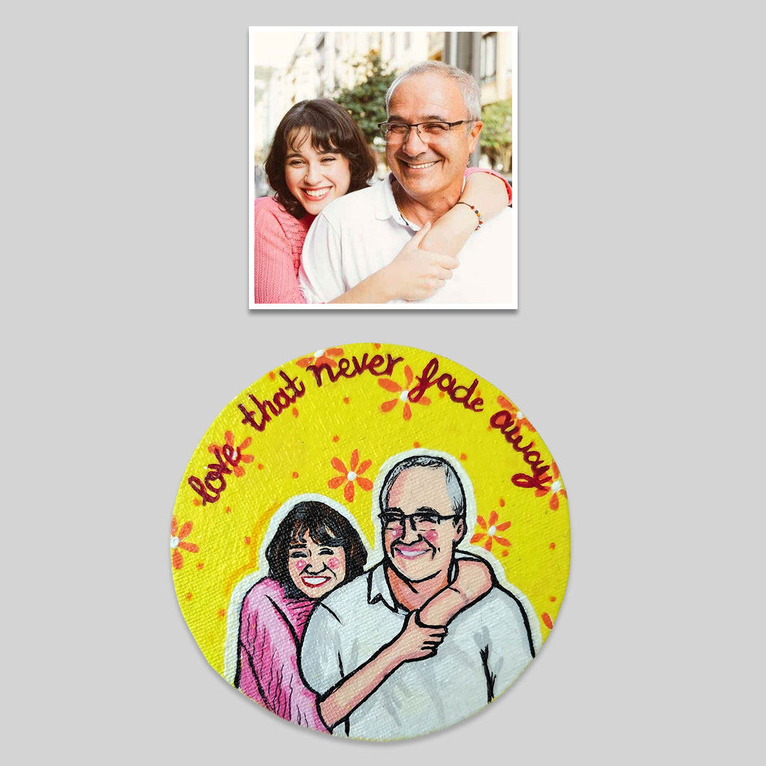 Photo Personalized Hand-Painted Dad And Daughter Canvas Fridge Magnet